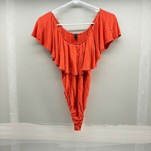 Alya Women Orange Bodysuit Onesie Snap Together Ruffles XS